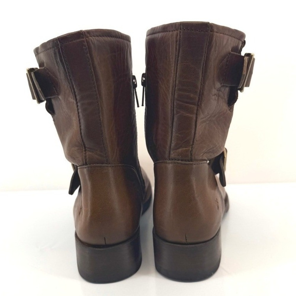 Frye Vicky Engineer Dark Brown Leather Double Buckle Zip Short Boots 8.5B - Picture 5 of 8